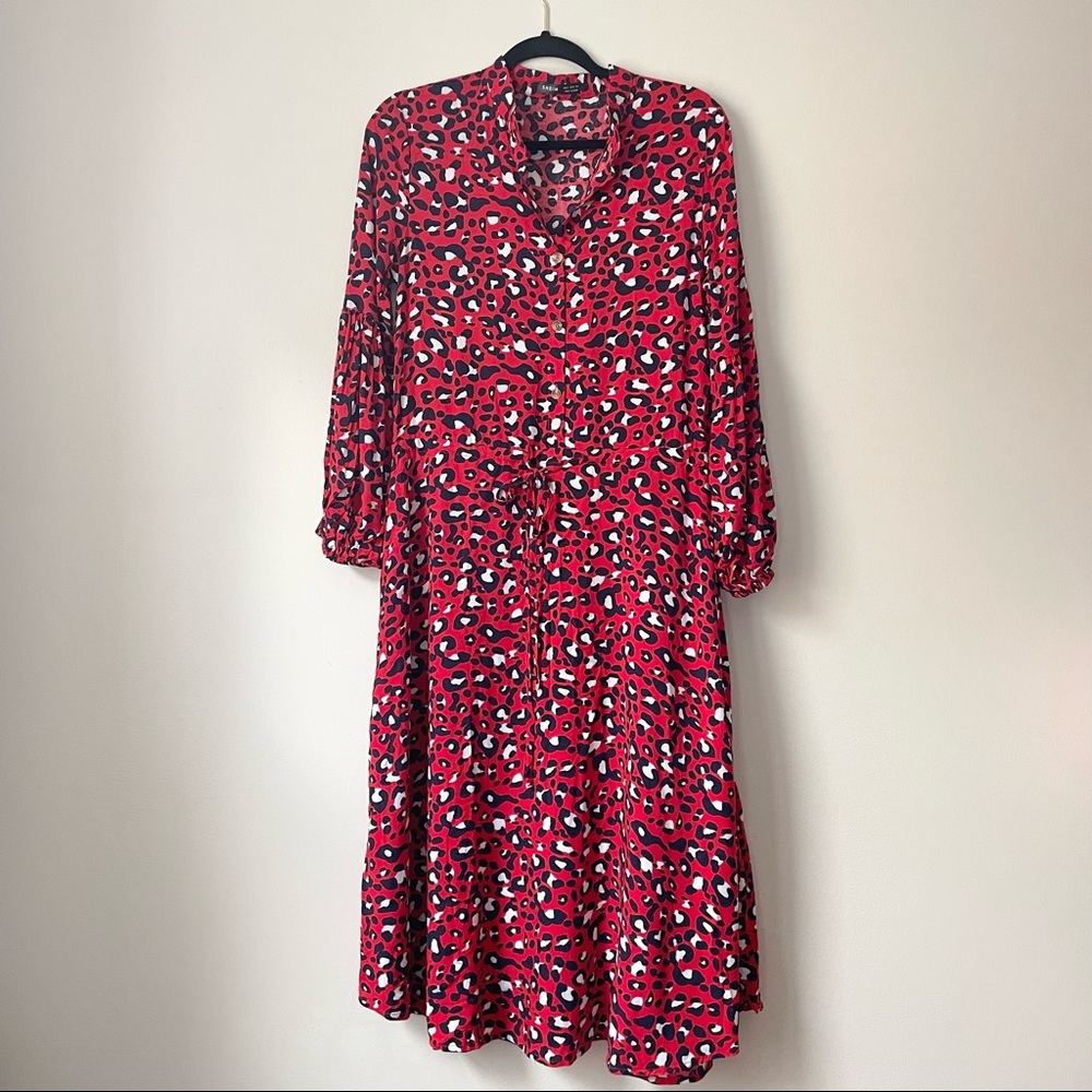 SHEIN Red Cheetah Print Maxi Length Long Sleeve Dress NWOT